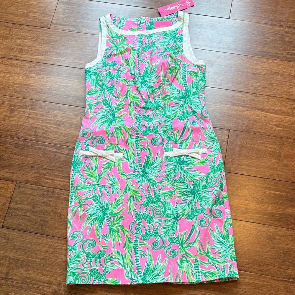 Lilly Pulitzer NWT Kathleen Tropical Print Sleeveless Shift Dress,pink/Green, 0